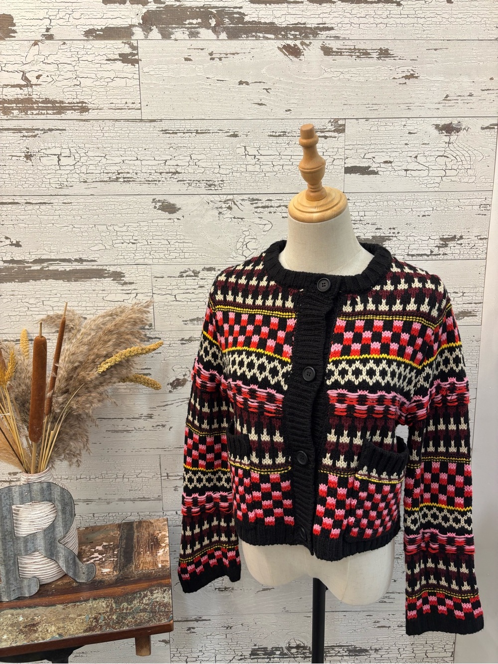 Industry Multi Geometric Knit Button Cardigan